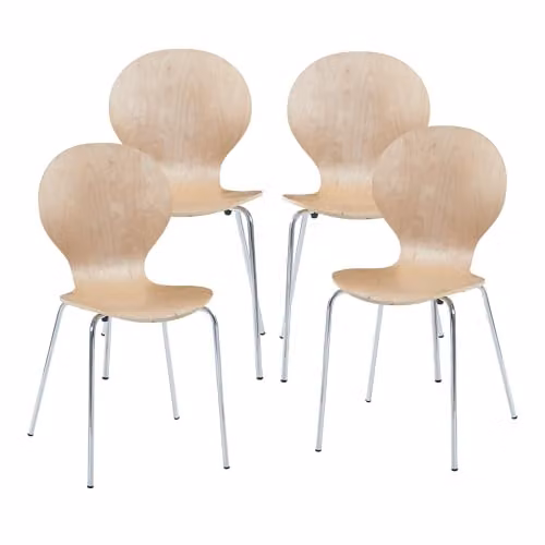 Juego de 4 sillas de comedor Etne de en.casa con estilo escandinavo en madera de abedul y metal, color natural, An/P/Al: 48 x 50 x 85 cm