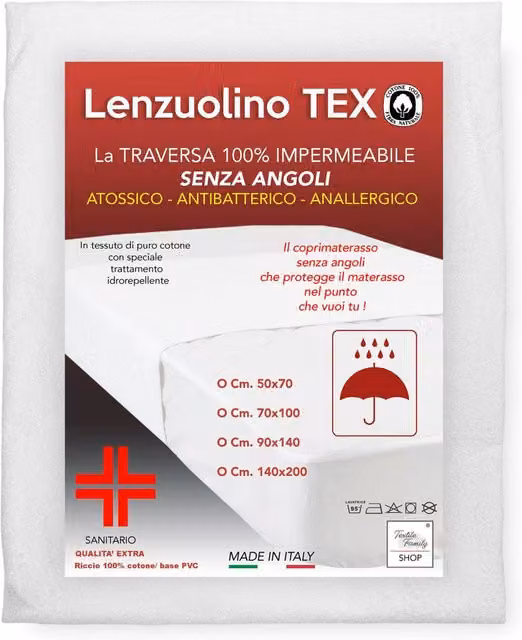 Funda de colchón impermeable TEX FAMILY de lámina Tex en color blanco, An/P/Al: 90 x 140 cm