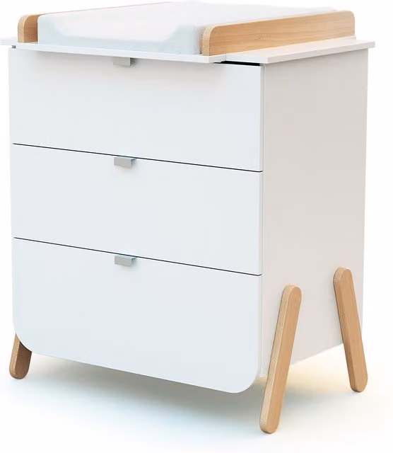 Cómoda cambiador de bebé Webaby Pirate con 3 cajones en color blanco y acabado madera de haya estilo escandinavo An/P/Al: 94,5 x 47 x 66 cm