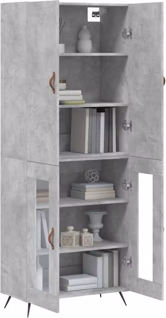 Aparador alto moderno SYFAX de madera y metal en color gris mate, An/P/Al: 69,5 x 34 x 180 cm