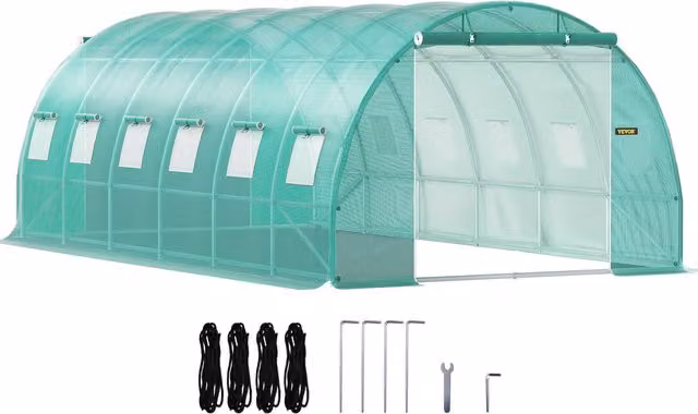 Invernadero de túnel Vevor para jardín con marco de acero galvanizado, 12 ventanas y 2 puertas, color verde, An/P/Al: 6,1 x 3 x 2,1 m