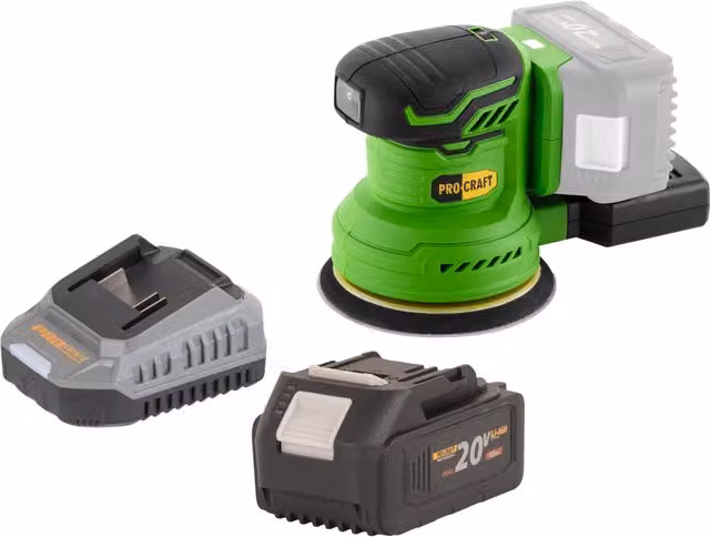 Lijadora Excéntrica a Batería Procraft Px20blbb 20 V Verde con 1 Batería de 4,0 Ah y Cargador de 125 mm
