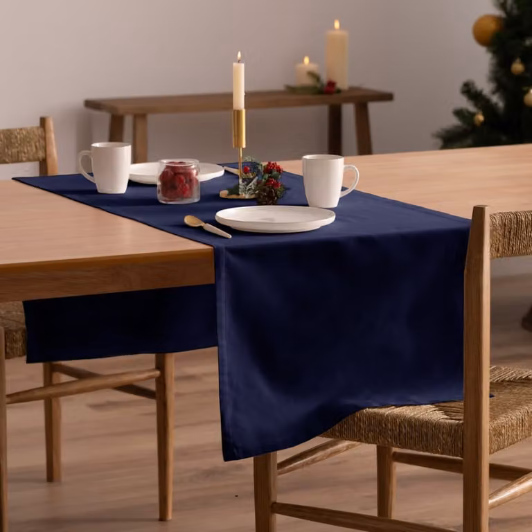Camino de mesa de Navidad Mint de algodón azul, repelente al agua y manchas, An/P: 50 x 155 cm