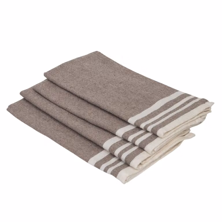 Set de 4 servilletas de algodón Mahdia con diseño de rayas en color marrón y beige, An/An: 45 x 45 cm