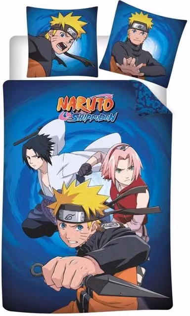 Funda de edredón y funda de almohada de algodón Naruto Shippuden de NORTHIX, multicolor y azul, An/P: 140 x 200 cm
