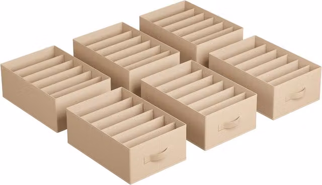 Juego de 6 organizadores de cajón plegables SONGMICS para ropa y pantalones, color beige, An/P/Al: 42 x 30 x 17 cm