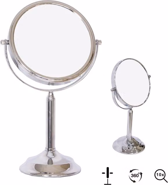 Espejo de maquillaje MUCOLA con aumento de 10x, diseño redondo moderno en color plata para montaje en pared