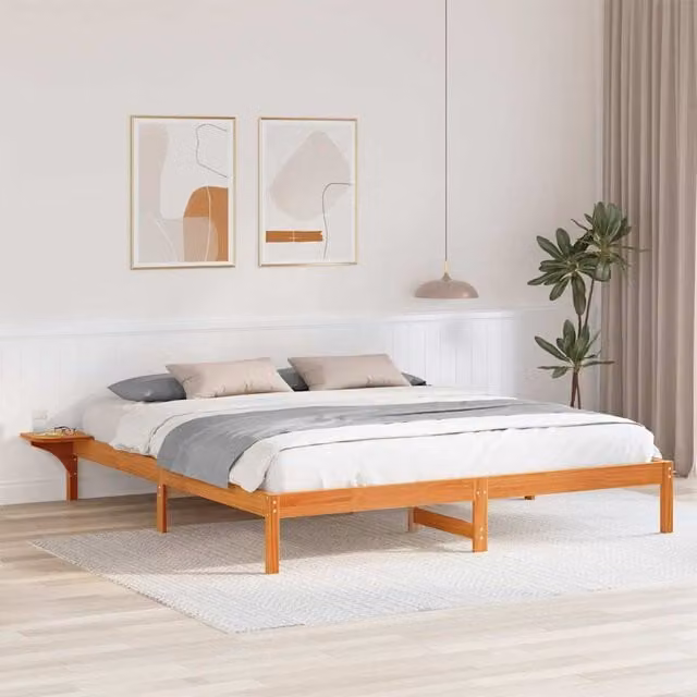 Estructura de cama de madera de pino Maison Exclusive en color marrón con acabado encerado de 200 x 200 cm