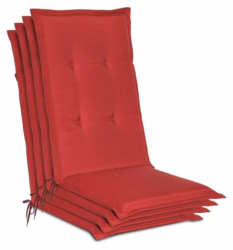 Set de 4 cojines para sillas de jardín con respaldo alto Beautissu, color rojo, de poliéster