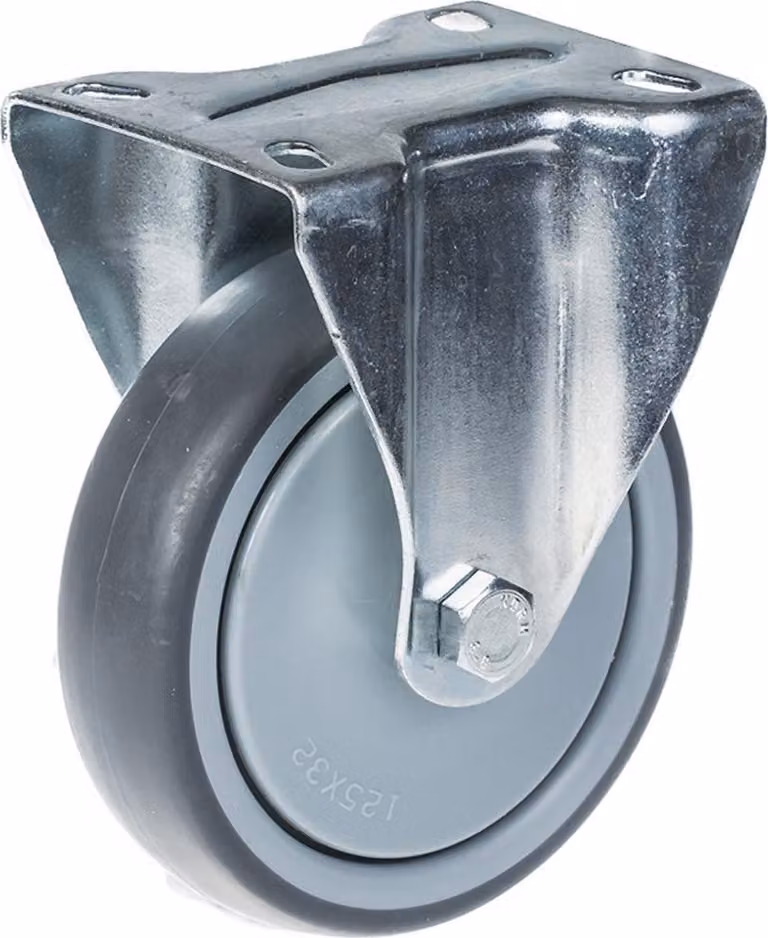 Rueda giratoria ZHONGSHAN de goma gris con placa, diámetro 125 mm y capacidad de carga de 130 kg