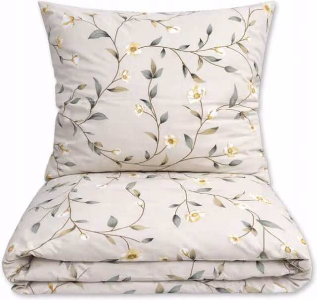 Juego de cama de 3 piezas Doratex con estampado floral en beige y multicolor, fabricado en 100% algodón de alta calidad, incluye funda nórdica y fundas de almohada, An/P/Al: 200 x 220 cm