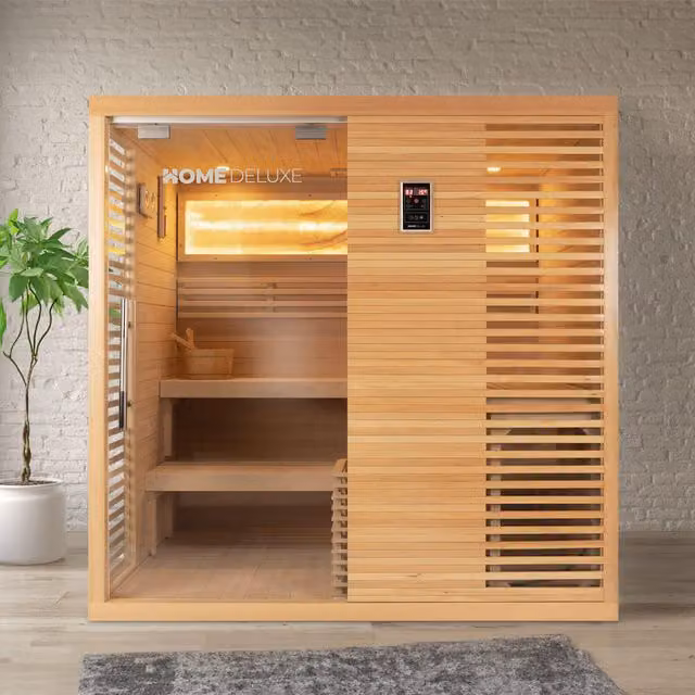 Sauna tradicional finlandesa Home Deluxe NEOLA de madera color marrón para 5 personas An/P/Al: 200 x 160 x 7,5 cm