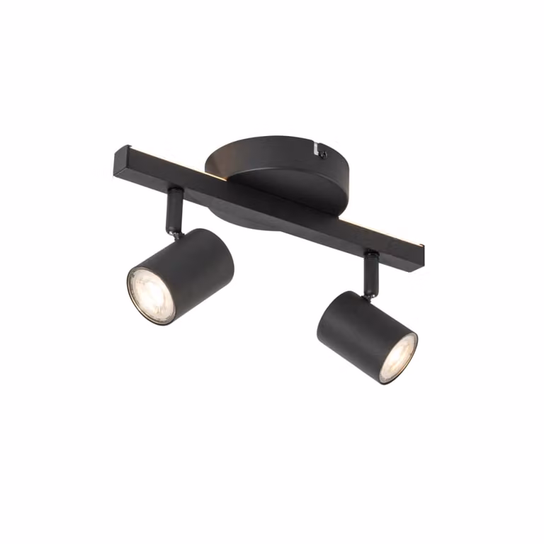 Foco de techo QAZQA negro de metal con 2 luces LED GU10 ajustables para cocina, salón o pasillo