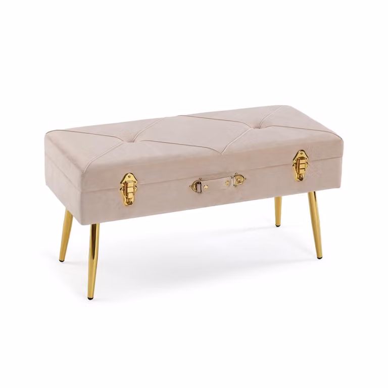 Banco de pie de cama Versa de estilo glamour en tejido y metal color beige Al x An x P: 80 x 42 x 34 cm