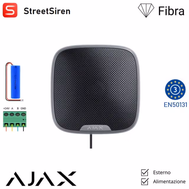 Sirena de exterior cableada Ajax Streetsiren Fibra en color negro