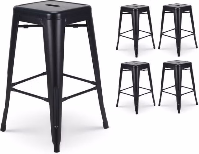 Juego de 4 taburetes de bar Kosmi en metal negro mate estilo industrial con altura de 66 cm