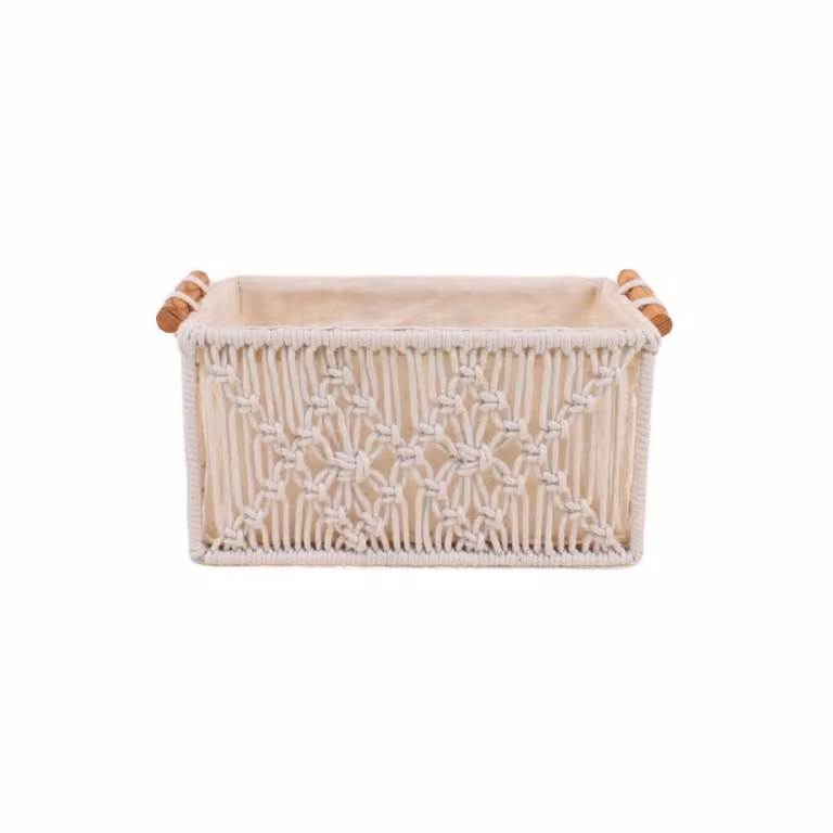 Cesta decorativa de macramé Ornami color beige An/P/Al: 25 x 15 x 13 cm