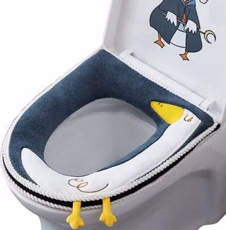 Funda de asiento de inodoro Qorva con cierre, de cuero sintético antibacteriano e impermeable, color azul