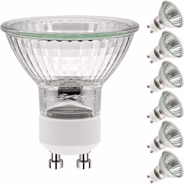 Pack de 6 bombillas halógenas ODIPIE GU10 de 50 W, luz blanco cálido 2700 K, regulables y transparentes