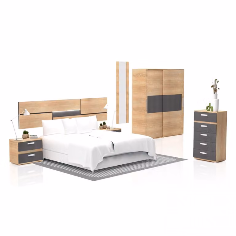 Conjunto de dormitorio de 6 piezas Ataneq Pure 5C Plus de Duehome en color gris con diseño escandinavo e iluminación integrada