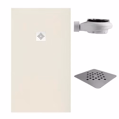 Plato de ducha rectangular SoulHome de resina mineral y gel coat, antideslizante, color beige, An/P: 120 x 90 cm, Altura: 3 cm