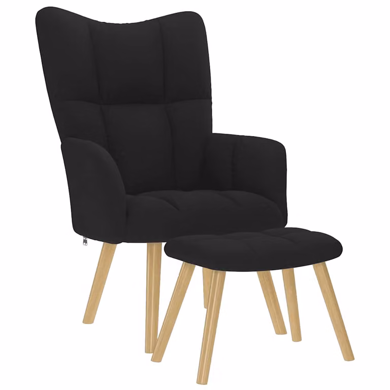 Sillón de relax vidaXL con taburete en tela color negro y estructura moderna