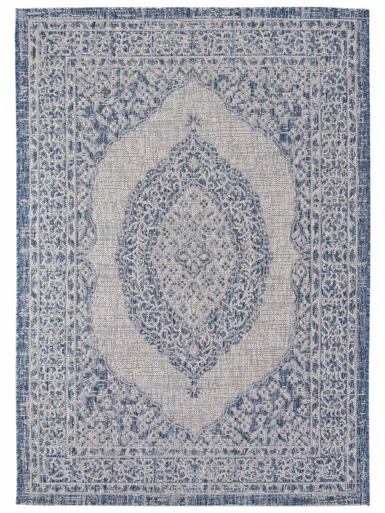 Alfombra Benuta de estilo patchwork oriental en azul para interior y exterior, An/P: 80 x 150 cm