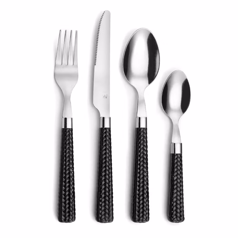 Set de 24 cubiertos Paille de Amefa en acero inoxidable con mango trenzado negro
