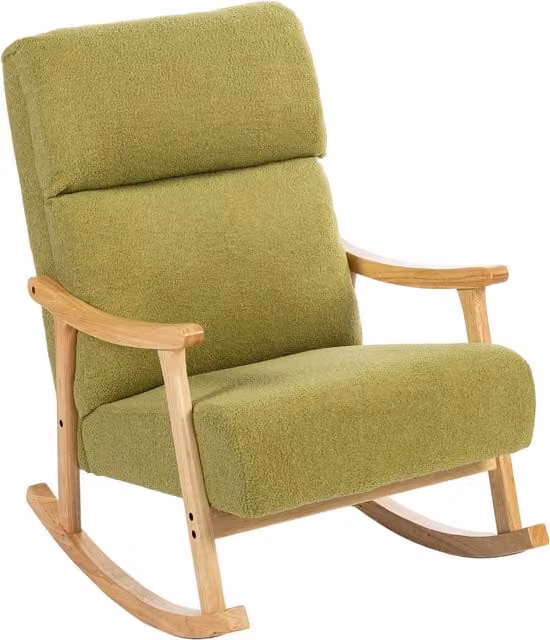 Silla Mecedora HOMCOM de Borreguito con Reposabrazos y Patas de Madera de Caucho, Acolchado Grueso, Verde Claro