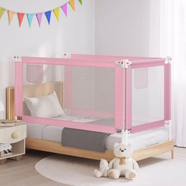Barandilla de seguridad extensible para cama infantil vidaXL, rosa, textil y metal, An: 160 cm, Al: 70 cm, Al: 25 cm