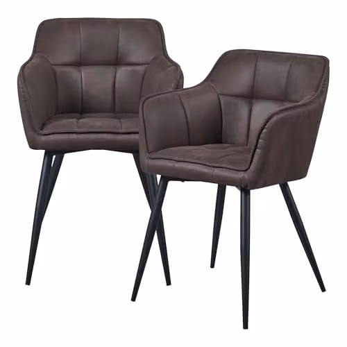 Conjunto de 2 sillas de comedor Birmingham en.casa con reposabrazos y patas de acero, color marrón oscuro, An/P/Al: 81 x 57 x 53 cm