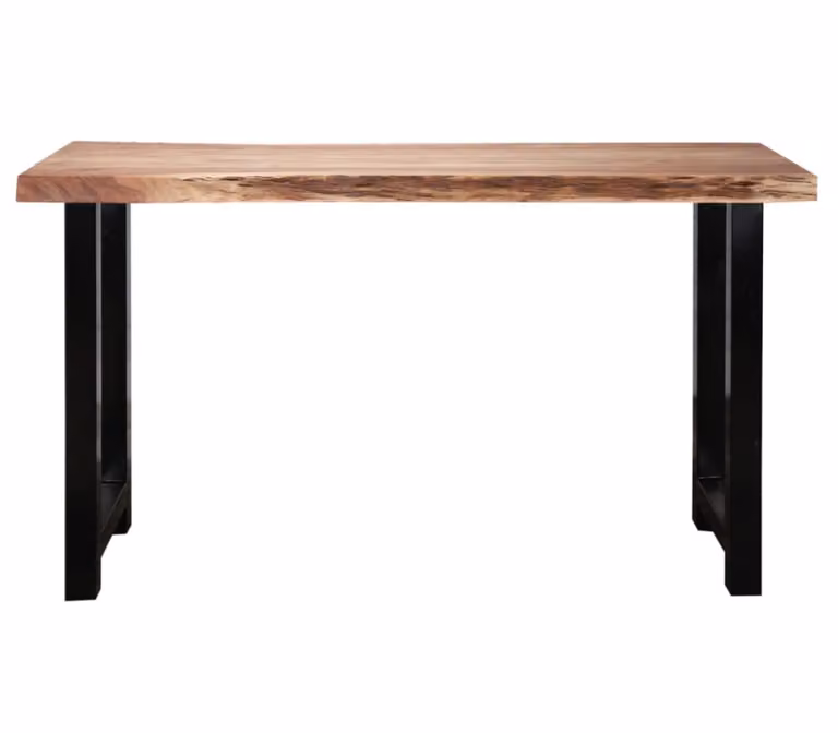Mesa alta de comedor Mathi Design de madera de acacia y acero con acabado live edge en marrón y negro