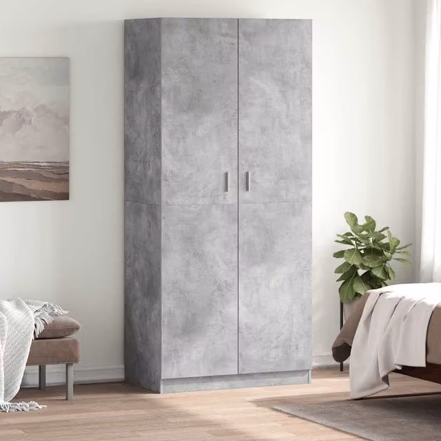 Armario de madera contrachapada vidaxl en gris hormigón con puertas batientes, An: 90 cm, P: 52 cm, Al: 200 cm