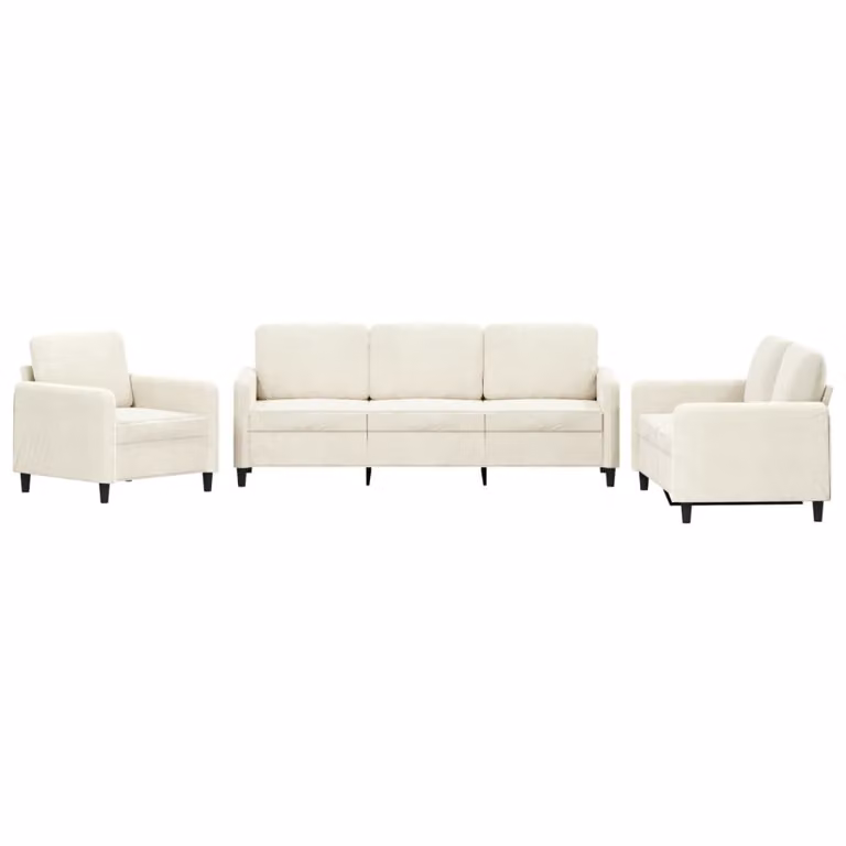 Juego de sofás de 3 piezas vidaXL en terciopelo beige y blanco para salón con cojines y estructura mixta de madera y metal