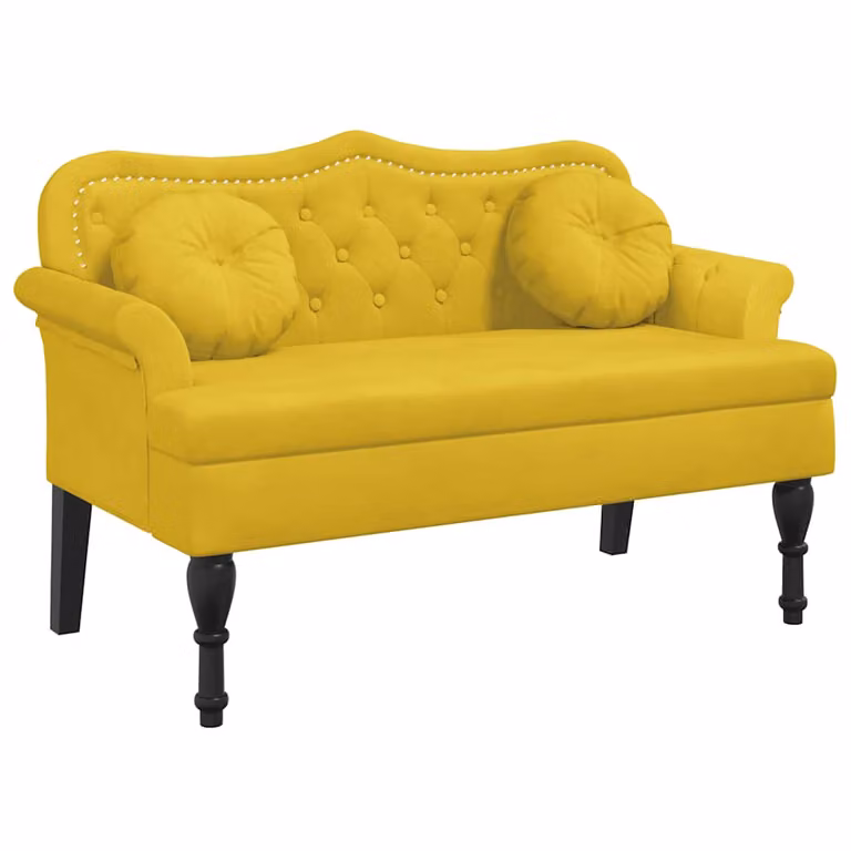 vidaXL Banco con cojines de terciopelo amarillo An/P/Al: 120,5 x 65 x 75 cm