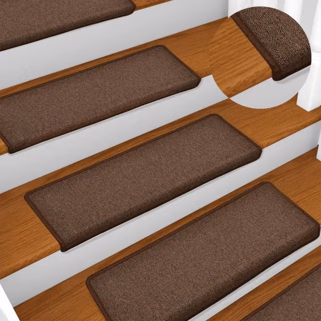 Set de 15 alfombrillas para escaleras autoadhesivas Vidaxl, antideslizantes y absorbentes de sonido, color marrón, An/P/Al: 65 x 21 x 3,5 cm