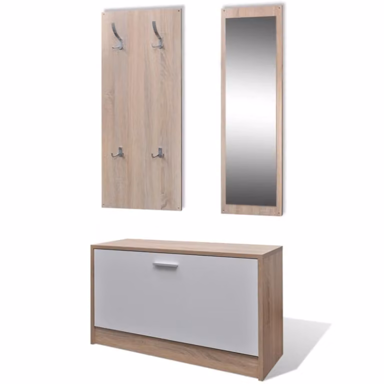 Mueble zapatero Maison Chic para recibidor en madera color blanco y roble con compartimentos basculantes An/P/Al: 80 x 27 x 46,5 cm