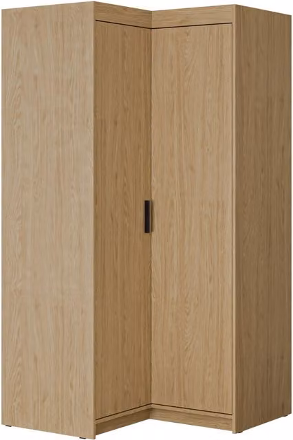 Armario de rincón moderno MOBILIER1 en color roble con puertas de bisagra y 5 estantes internos, Al x An x P: 191 x 98 x 98 cm