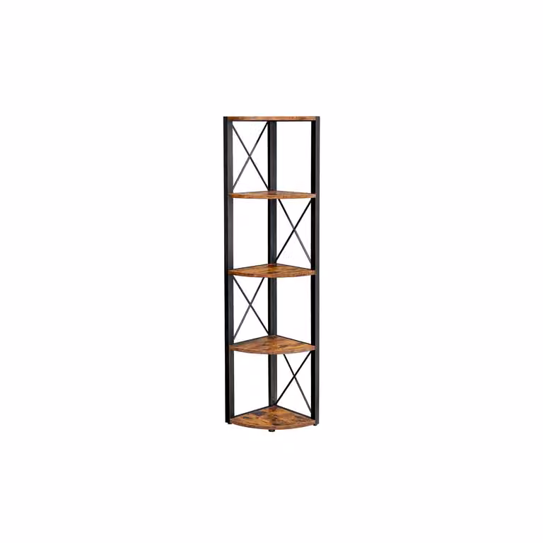 VASAGLE Estantería de Pared de Esquina de 5 Niveles, Marrón y Negro