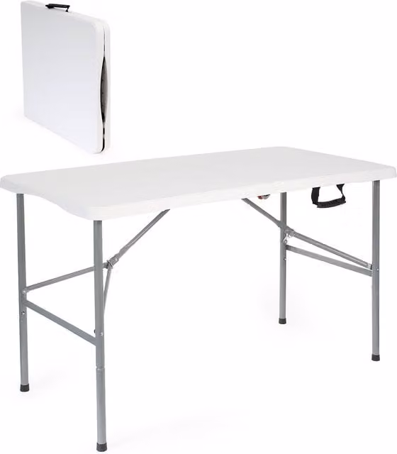 Mesa de camping plegable WilTec blanca para jardín y terraza An/P/Al: 122 x 60 x 75 cm