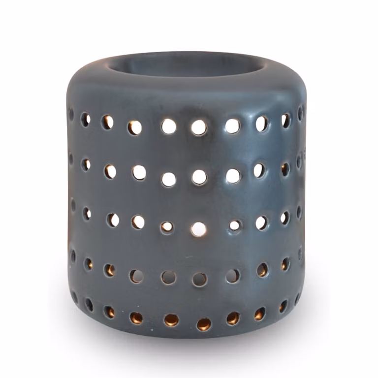 Quemador de perfume de cerámica Zen'Arôme negro con diseño geométrico y redondo para tealight