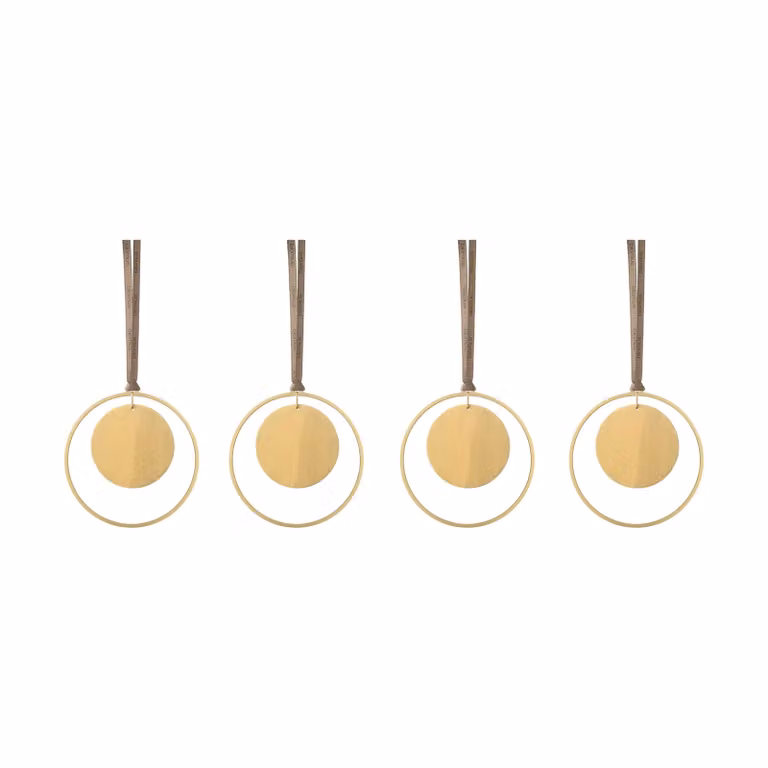 Juego de 4 adornos de Navidad colgantes Blomus KITAI abstractos de metal en color dorado con diseño geométrico de 8,5 cm
