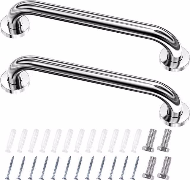 Set de dos barras de apoyo LABLANC en acero inoxidable color plata para inodoro y ducha con agarre antideslizante, An/P/Al: 30 cm