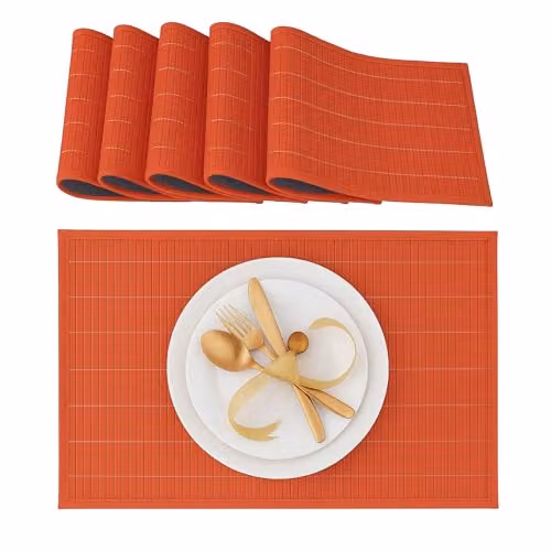 Set de 6 manteles individuales de bambú Relaxdays, rectangulares y antideslizantes, color rojo, An/P: 30 x 45 cm