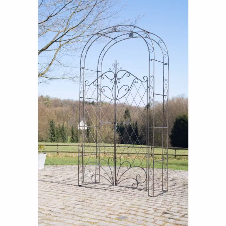 Arco de jardín Melissa con puerta de metal en color bronce, An/Al/P: 122 x 220 x 40 cm