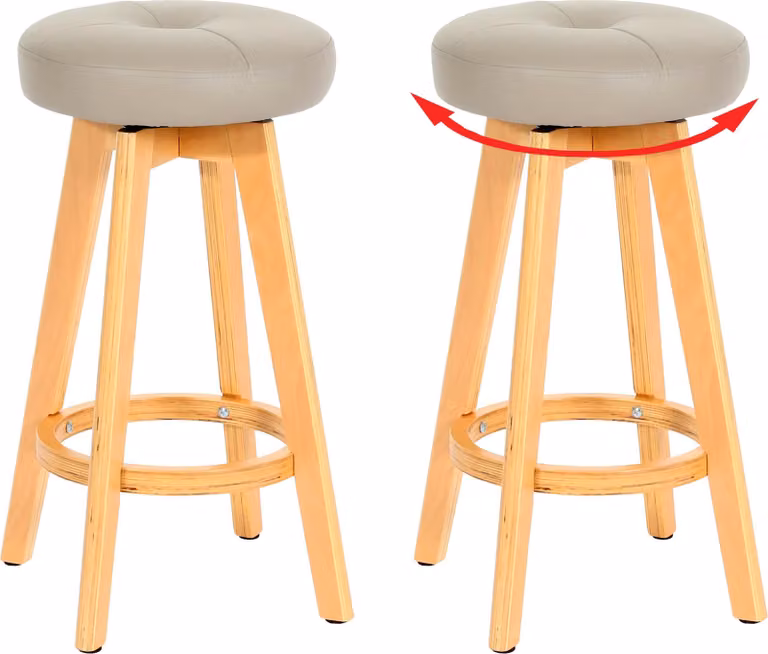Juego de 2 taburetes de bar Navan Mendler con estructura de madera y tapizado en cuero sintético color pardo y beige con patas de madera clara