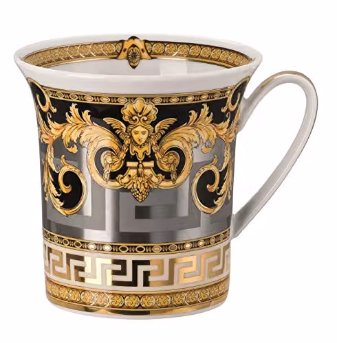 Taza mug Prestige Gala Versace de porcelana en negro y dorado