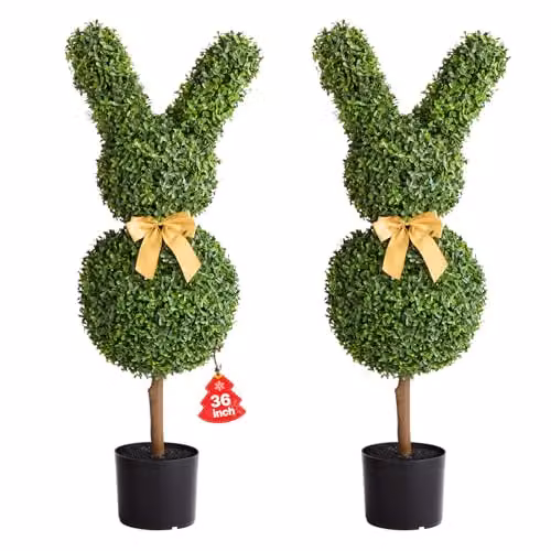 Set de 2 Topiarios Artificiales de Boj VEVOR con Diseño de Conejo en Color Verde, An/P/Al: 41 x 30 x 91,4 cm