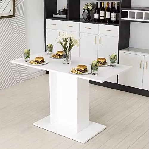 Mesa de comedor rectangular en.casa para 4 personas, diseño moderno con columna central, color blanco, An/P/Al: 120 x 75 x 60 cm