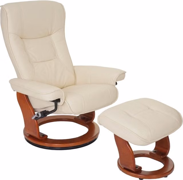 Sillón Reclinable Hamilton MCA con Taburete, Cuero Auténtico, Color Crema Miel